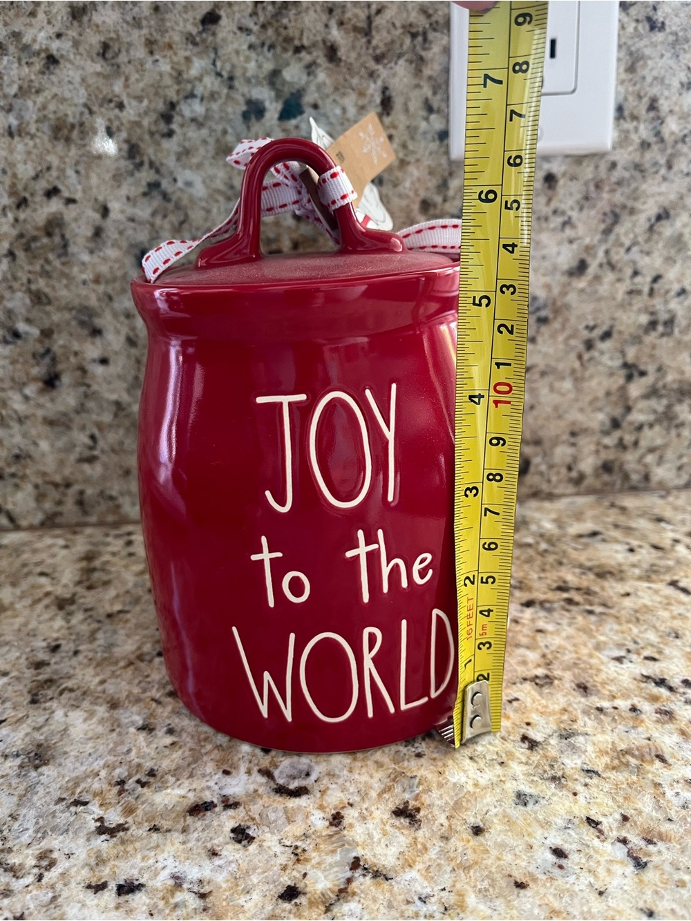 Rae Dunn Red 'Joy to the World' Ceramic Christmas Canister with Lid